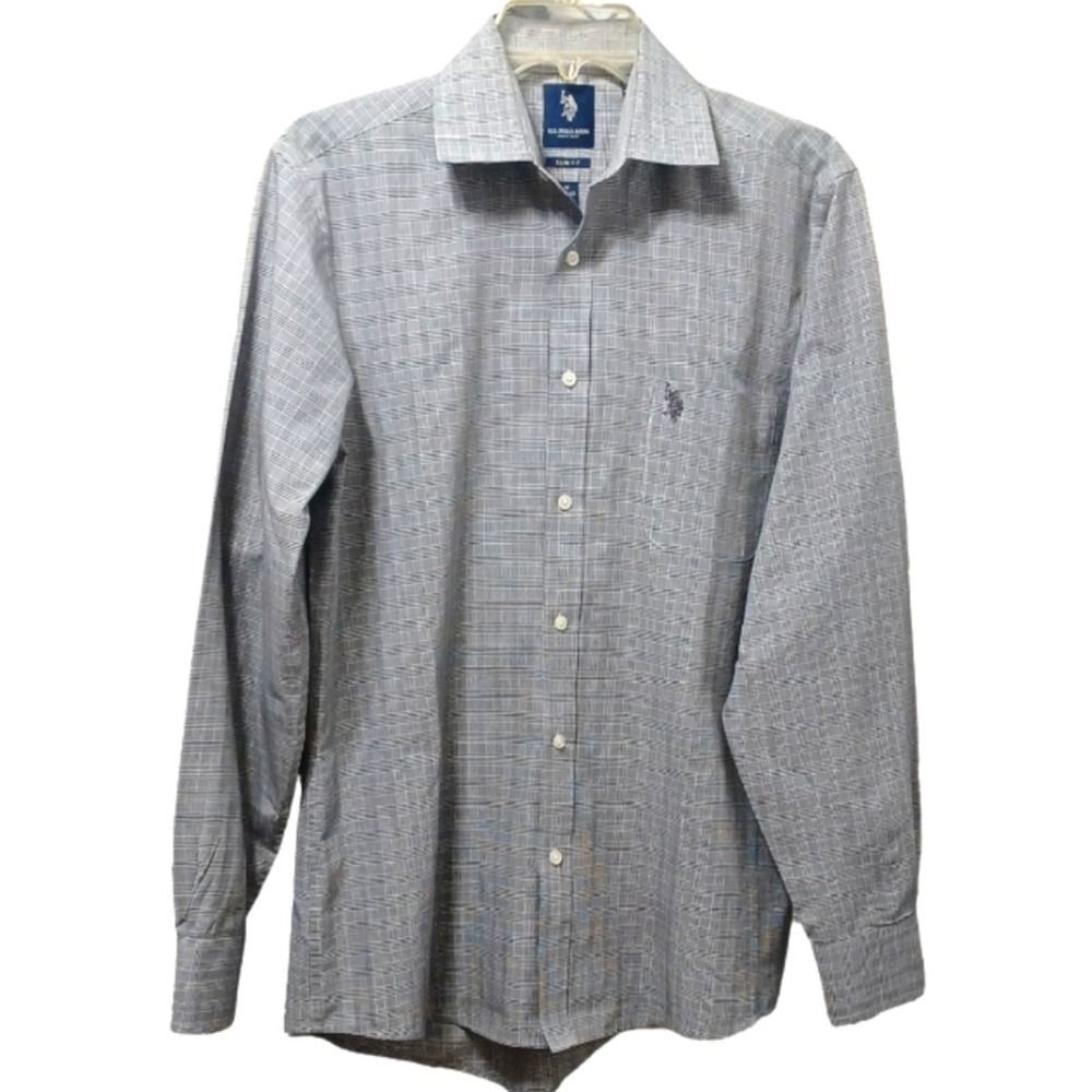 U.S. Polo Assn blue and white check long sleeve button-up shirt